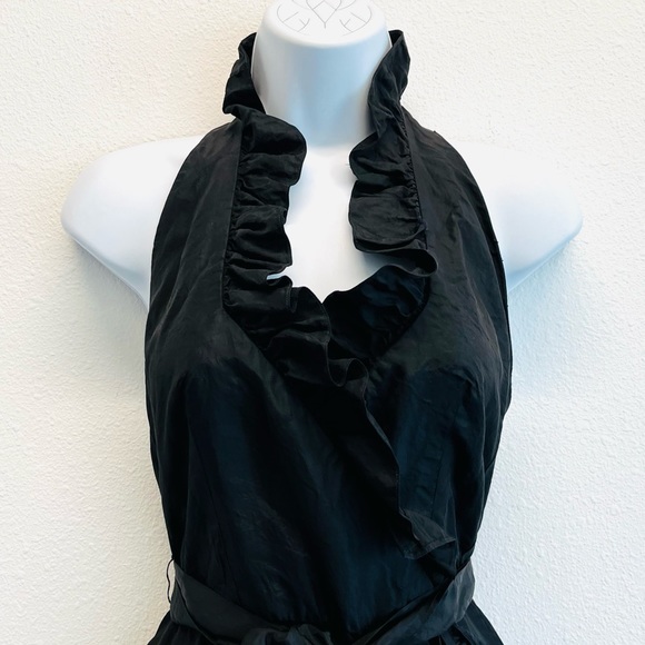 Albert Capraro Vintage Black Ruffle Edge Halter Wrap Dress - Picture 3 of 10